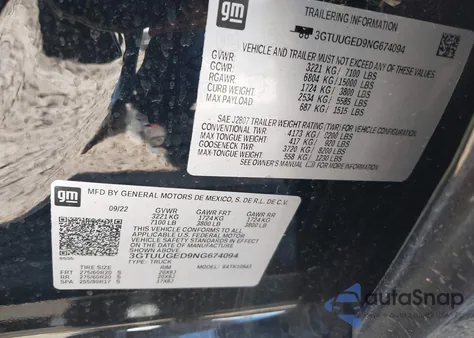 2022 GMC Sierra 1500 4Wd Short Box Denali z USA, uszkodzony, nr VIN 3GTUUGED9NG674094